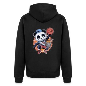 Cooler Basketball-Panda beim Slam Dunk - Unisex Premium Bio Zip Hoodie - Schwarz - Hinten - Nico (187cm)