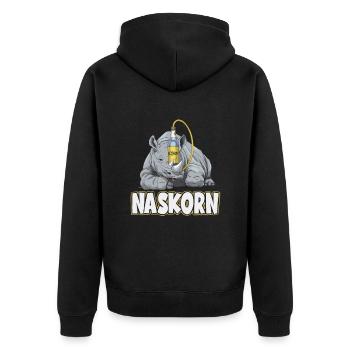 Naskorn Nashorn mit Korn - Unisex Premium Bio Zip Hoodie - Schwarz - Hinten - Nico (187cm)
