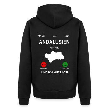 Andalusien Spanien Urlaub Idee - Unisex Premium Bio Zip Hoodie - Schwarz - Hinten - Nico (187cm)