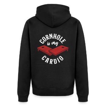 Cornhole Team Bean Bag Player - Unisex Premium Bio Zip Hoodie - Schwarz - Hinten - Nico (187cm)