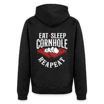 Cornhole Team Bean Bag Player - Unisex Premium Bio Zip Hoodie - Schwarz - Hinten - Nico (187cm)