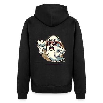 Cool Ghost gives thumbs down Halloween ghost - Unisex Premium Organic Zip Hoodie - black - Back - Nico (187cm)