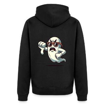 Cool Ghost Gives Thumbs Down Funny Halloween - Unisex Premium Organic Zip Hoodie - black - Back - Nico (187cm)