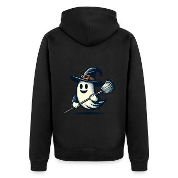 Funny Witch Spirit Witch Broom Halloween Fun - Unisex Premium Organic Zip Hoodie - black - Back - Nico (187cm)