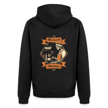 Barista Kaffee Afterworld Adventure - Unisex Premium Bio Zip Hoodie - Schwarz - Hinten - Nico (187cm)
