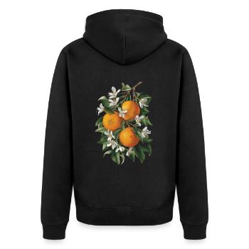Lustiges Orangenfrucht Geschenk - Unisex Premium Bio Zip Hoodie - Schwarz - Hinten - Nico (187cm)
