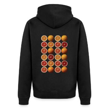 Lustiges Orangenfrucht Geschenk - Unisex Premium Bio Zip Hoodie - Schwarz - Hinten - Nico (187cm)