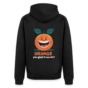 Lustiges Orangenfrucht Geschenk - Unisex Premium Bio Zip Hoodie - Schwarz - Hinten - Nico (187cm)