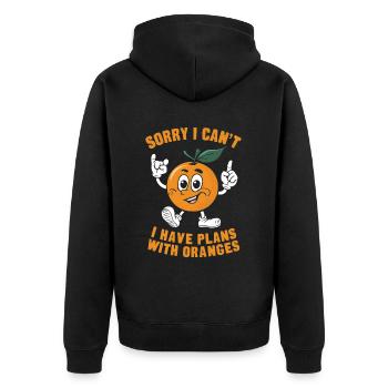 Lustiges Orangenfrucht Geschenk - Unisex Premium Bio Zip Hoodie - Schwarz - Hinten - Nico (187cm)