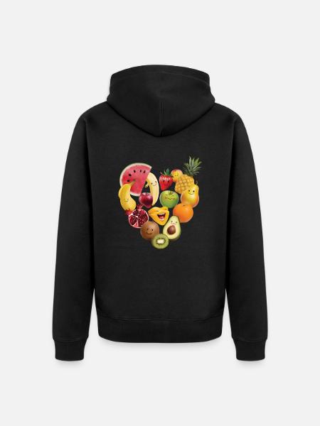 Fruchtcollage Herz Geschenk - Unisex Premium Bio Zip Hoodie - Schwarz