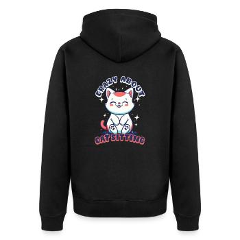 Cat Sitter Crazy About Catsitting - Unisex Premium Organic Zip Hoodie - black - Back - Nico (187cm)
