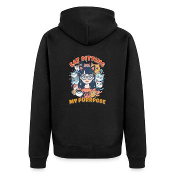 Cat Sitter Cat Sitting: My Purrpose - Unisex Premium Organic Zip Hoodie - black - Back - Nico (187cm)