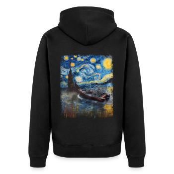 Luftboot Luftbootfahren Sternennacht Malerei - Unisex Premium Bio Zip Hoodie - Schwarz - Hinten - Nico (187cm)