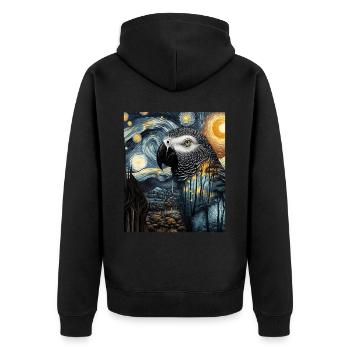 Afrikanischer Graupapagei Vogel Sternennacht Gemäl - Unisex Premium Bio Zip Hoodie - Schwarz - Hinten - Nico (187cm)