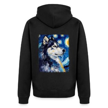 Alaskan Malamute Chien Nuit étoilée Peinture - Veste à capuche bio Premium Unisexe - noir - Dos - Nico (187cm)