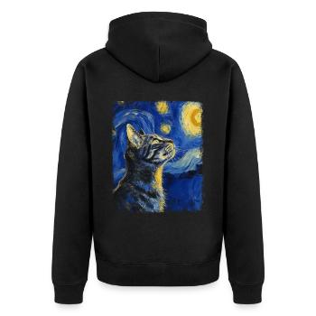 American Shorthair Cat Starry Night Painting - Unisex Premium Organic Zip Hoodie - black - Back - Nico (187cm)