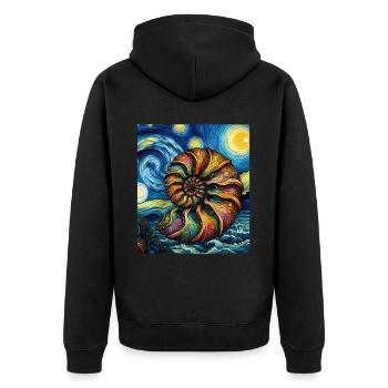 Ammonit Fossil Paläontologe Sternennacht Malerei - Unisex Premium Bio Zip Hoodie - Schwarz - Hinten - Nico (187cm)