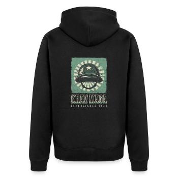 Krav Maga Gegründet 1930 - Unisex Premium Bio Zip Hoodie - Schwarz - Hinten - Nico (187cm)