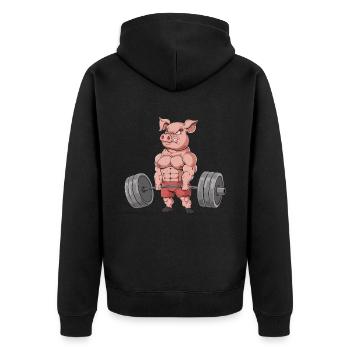 Schwein Gewichtheben Fitness-Studio - Unisex Premium Bio Zip Hoodie - Schwarz - Hinten - Nico (187cm)