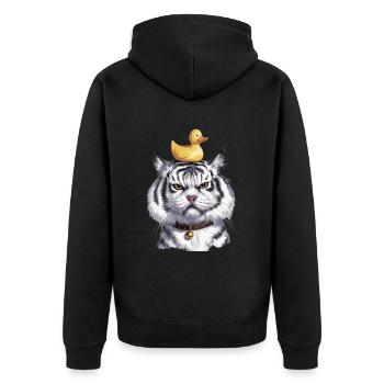 Niedliche Katze mit Ente auf dem Kopf für Kinder - Unisex Premium Bio Zip Hoodie - Schwarz - Hinten - Nico (187cm)