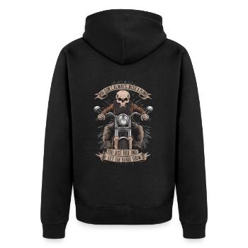 Motorrad Bart Biker Vollbart Bike Rocker - Unisex Premium Bio Zip Hoodie - Schwarz - Hinten - Nico (187cm)