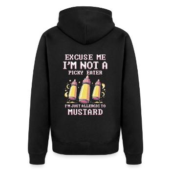 Senfallergie I'm Just Allergic To Mustard - Unisex Premium Bio Zip Hoodie - Schwarz - Hinten - Nico (187cm)