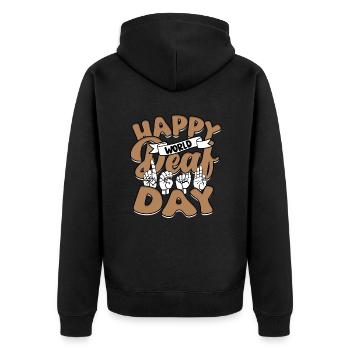 ASL Dolmetscher Happy World Deaf Day - Unisex Premium Bio Zip Hoodie - Schwarz - Hinten - Nico (187cm)