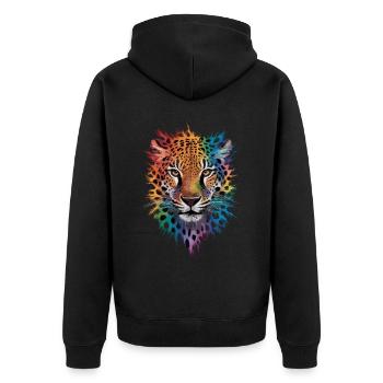 Leopard Raubkatze - Unisex Premium Bio Zip Hoodie - Schwarz - Hinten - Nico (187cm)