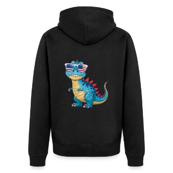 Dinosaurier-Sonnenbrille amerikanischer Flagge - Unisex Premium Bio Zip Hoodie - Schwarz - Hinten - Nico (187cm)