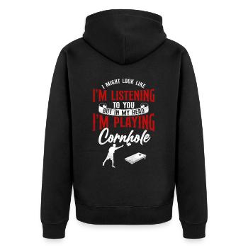 Cornhole Team Bean Bag Player - Unisex Premium Bio Zip Hoodie - Schwarz - Hinten - Nico (187cm)