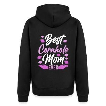 Cornhole Team Bean Bag Player - Unisex Premium Bio Zip Hoodie - Schwarz - Hinten - Nico (187cm)