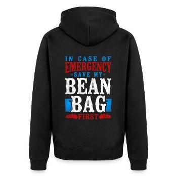 Cornhole Team Bean Bag Player - Unisex Premium Bio Zip Hoodie - Schwarz - Hinten - Nico (187cm)