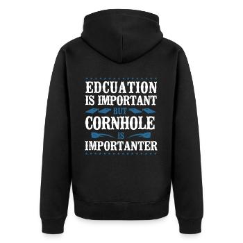 Cornhole Team Bean Bag Player - Unisex Premium Bio Zip Hoodie - Schwarz - Hinten - Nico (187cm)