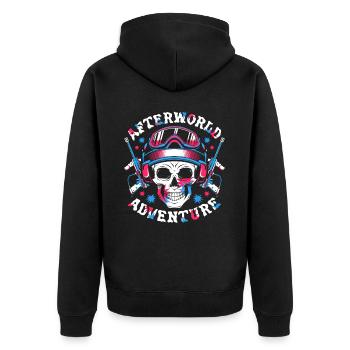 Paintball Schädel Afterworld Adventure - Unisex Premium Bio Zip Hoodie - Schwarz - Hinten - Nico (187cm)