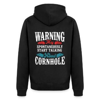 Cornhole Team Bean Bag Player - Unisex Premium Bio Zip Hoodie - Schwarz - Hinten - Nico (187cm)