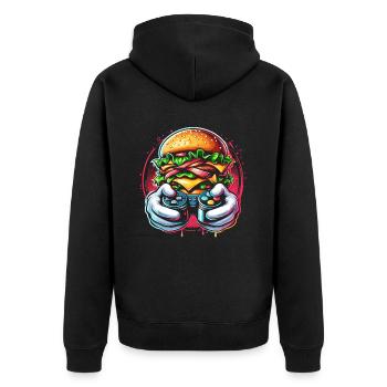 Gamer Gaming Burger Gaming Controller - Unisex Premium Bio Zip Hoodie - Schwarz - Hinten - Nico (187cm)