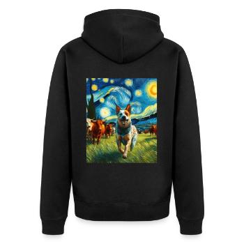 Australian Cattle Dog Hund Sternennacht Gemälde - Unisex Premium Bio Zip Hoodie - Schwarz - Hinten - Nico (187cm)