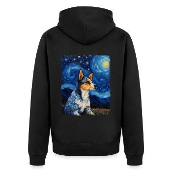 Australian Cattle Dog Hund Sternennacht Gemälde - Unisex Premium Bio Zip Hoodie - Schwarz - Hinten - Nico (187cm)