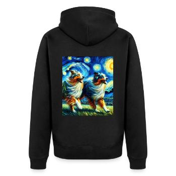 Australian Shepherd Herding Dog Starry Night Painting - Unisex Premium Organic Zip Hoodie - black - Back - Nico (187cm)