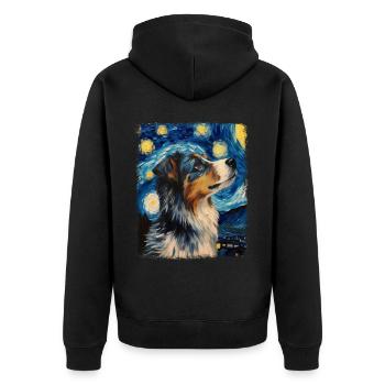 Australian Shepherd Herding Dog Starry Night Painting - Unisex Premium Organic Zip Hoodie - black - Back - Nico (187cm)