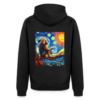 Pavian-Affe-Sternennacht-Gemälde - Unisex Premium Bio Zip Hoodie - Schwarz - Hinten - Nico (187cm)
