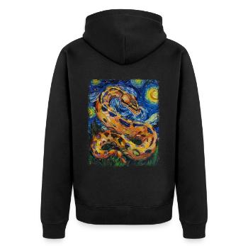 Kugelpython Schlange Sternennacht Gemälde - Unisex Premium Bio Zip Hoodie - Schwarz - Hinten - Nico (187cm)