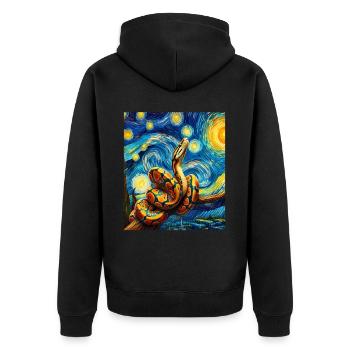 Kugelpython Schlange Sternennacht Gemälde - Unisex Premium Bio Zip Hoodie - Schwarz - Hinten - Nico (187cm)