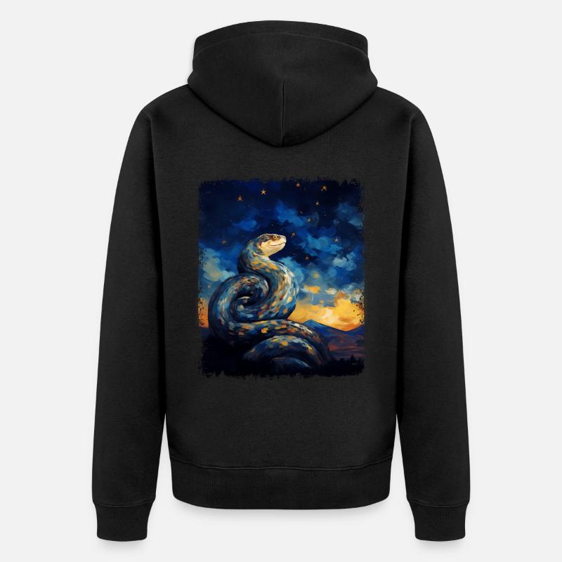 Kugelpython Schlange Sternennacht Gemälde - Unisex Premium Bio Zip Hoodie - Schwarz