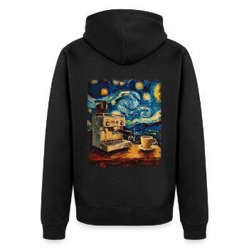 Barista Coffee Maker Starry Night Painting - Unisex Premium Organic Zip Hoodie - black - Back - Nico (187cm)