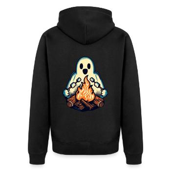 Ghost at Campfire Camping Site Halloween Fun - Unisex Premium Organic Zip Hoodie - black - Back - Nico (187cm)
