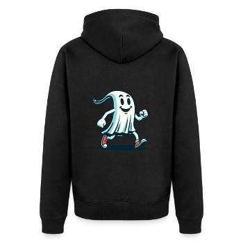 Lustiger Vintage Geist Retro Kunststil - Unisex Premium Bio Zip Hoodie - Schwarz - Hinten - Nico (187cm)