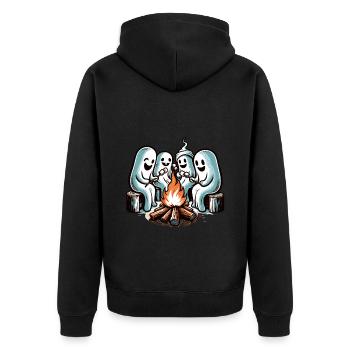 Funny Halloween ghosts at the campfire - Unisex Premium Organic Zip Hoodie - black - Back - Nico (187cm)