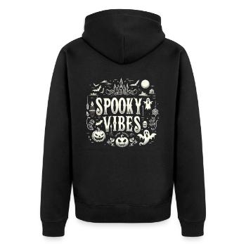 Halloween T-Shirt "Spooky Vibes" - Black-White - Unisex Premium Organic Zip Hoodie - black - Back - Nico (187cm)