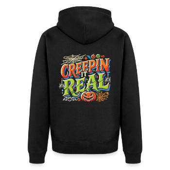 Creepin' It Real - Colorful Playful Halloween Shirt - Unisex Premium Organic Zip Hoodie - black - Back - Nico (187cm)